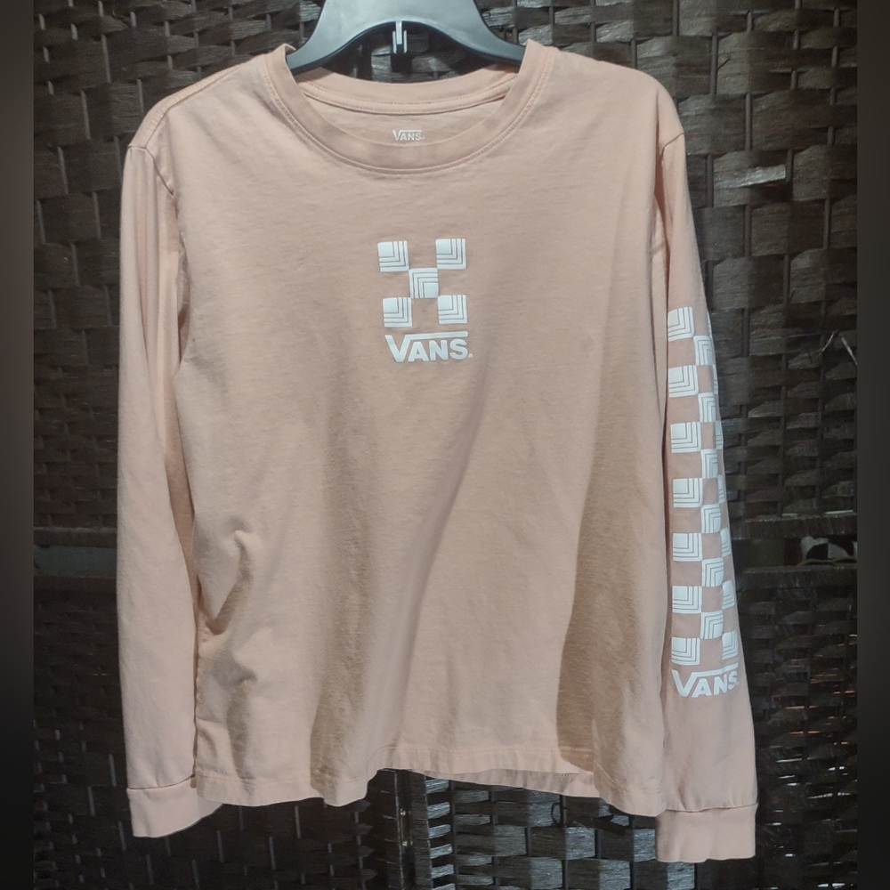Vans Logo/Checkerboard Long-sleeve Tee Peach Mens XL